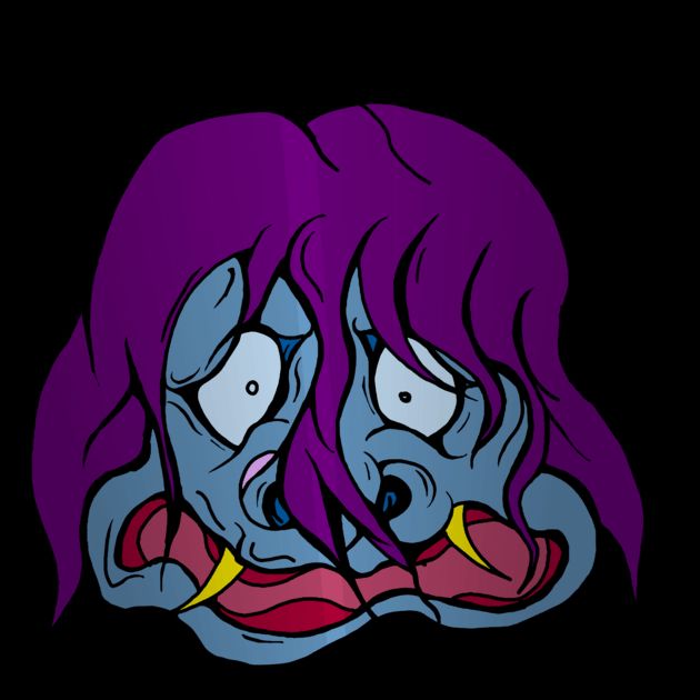 The Otoroshi, a blue demon with long tangled purple hair and tusks